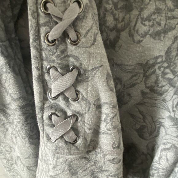 Ideology Sweatshirt Womens XXL Gray Floral Lace Up Pullover Cozy Loungewear - Picture 5 of 11